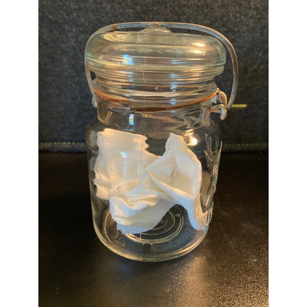 Vintage Ball Ideal Clear Glass Canning Jar with Glass Lid and Wire Bail 5.5in - Picture 2 of 8